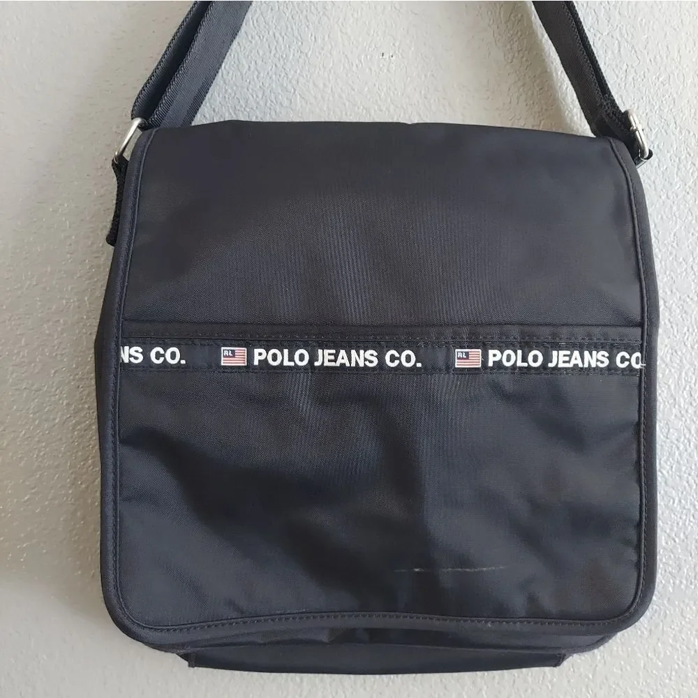Vintage Ralph Lauren Polo Jeans Co Crossbody Messenger Bag Black Nylon